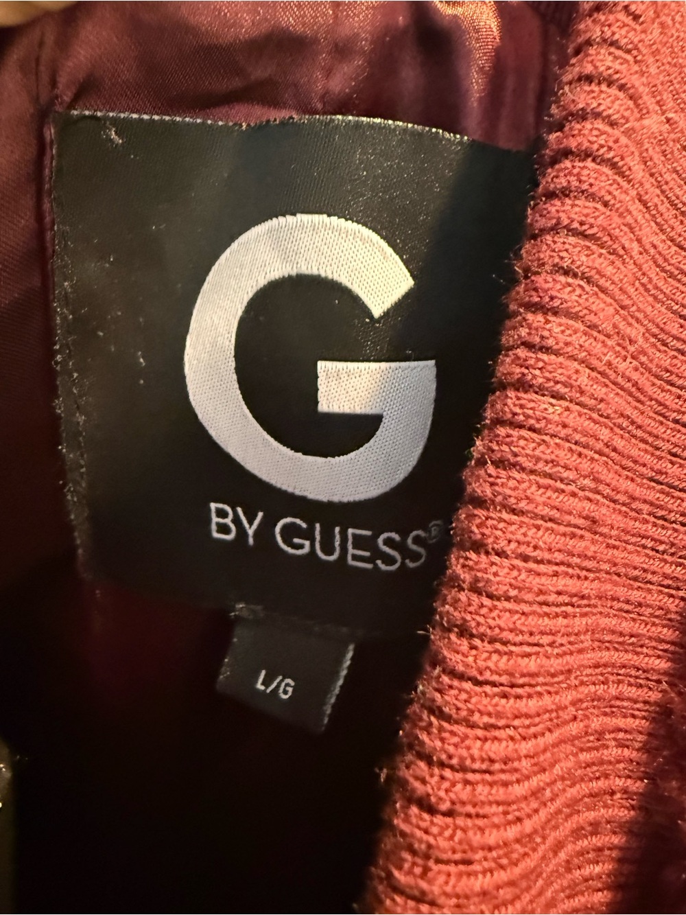 Guess Burgundy Faux Fur Bomber Jacket with DEFECTS - Picture 3 of 3